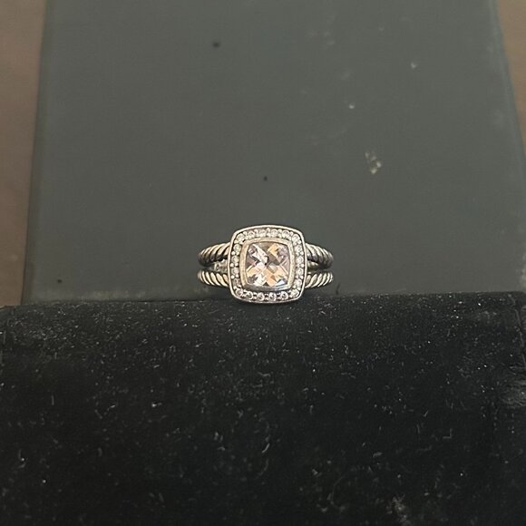 David Yurman Petite Albion Ring Morganite and Diamonds 7mm Size 5.5